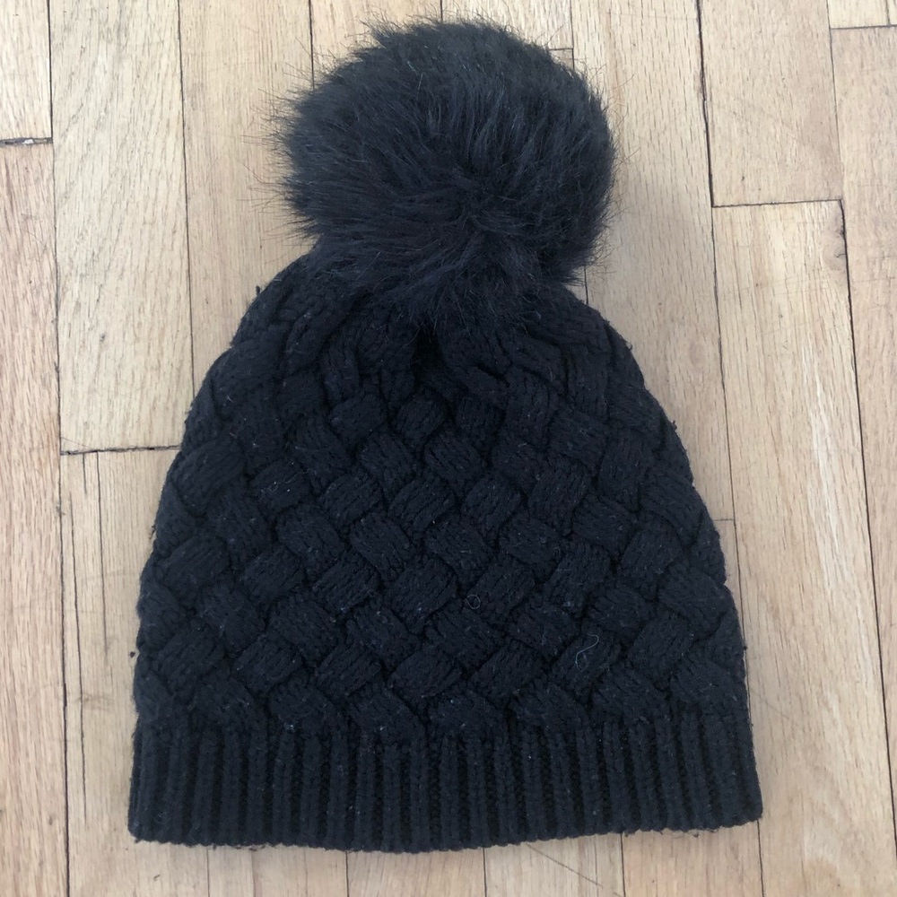 J. Crew Black Pom Pom Quilted Beanie